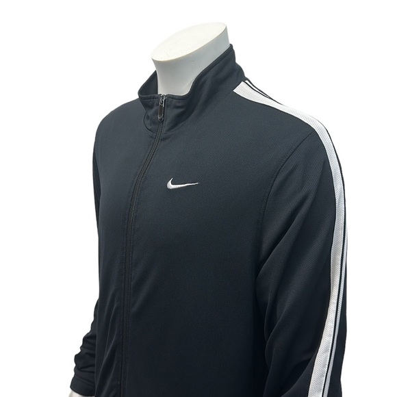 Nike Black White Two Stripe Track Running Swoosh Full Zip Jacket Size XL X-Large - Picture 8 of 12
